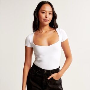 Abercrombie and Fitch White Seamless Cap Sleeve Sweetheart Bodysuit